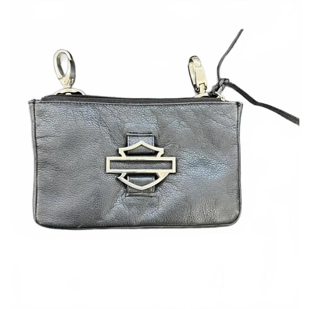 Harley-Davidson‎ Black Leather Motorcycle Bag with Metal  Minimalist Logo